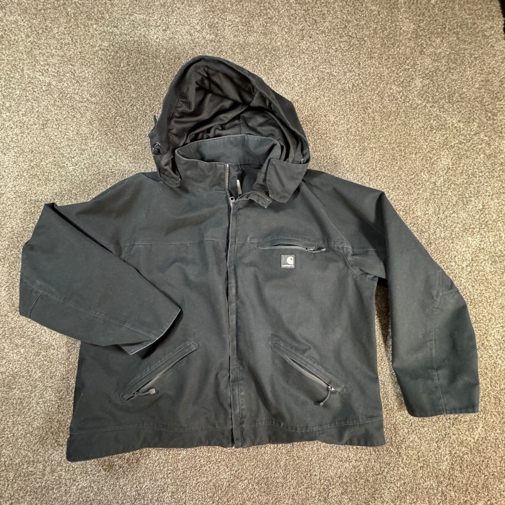 Carhartt Mens Hooded Work Jacket 2XL Black Astoria Detroit Style J316 Waterproof